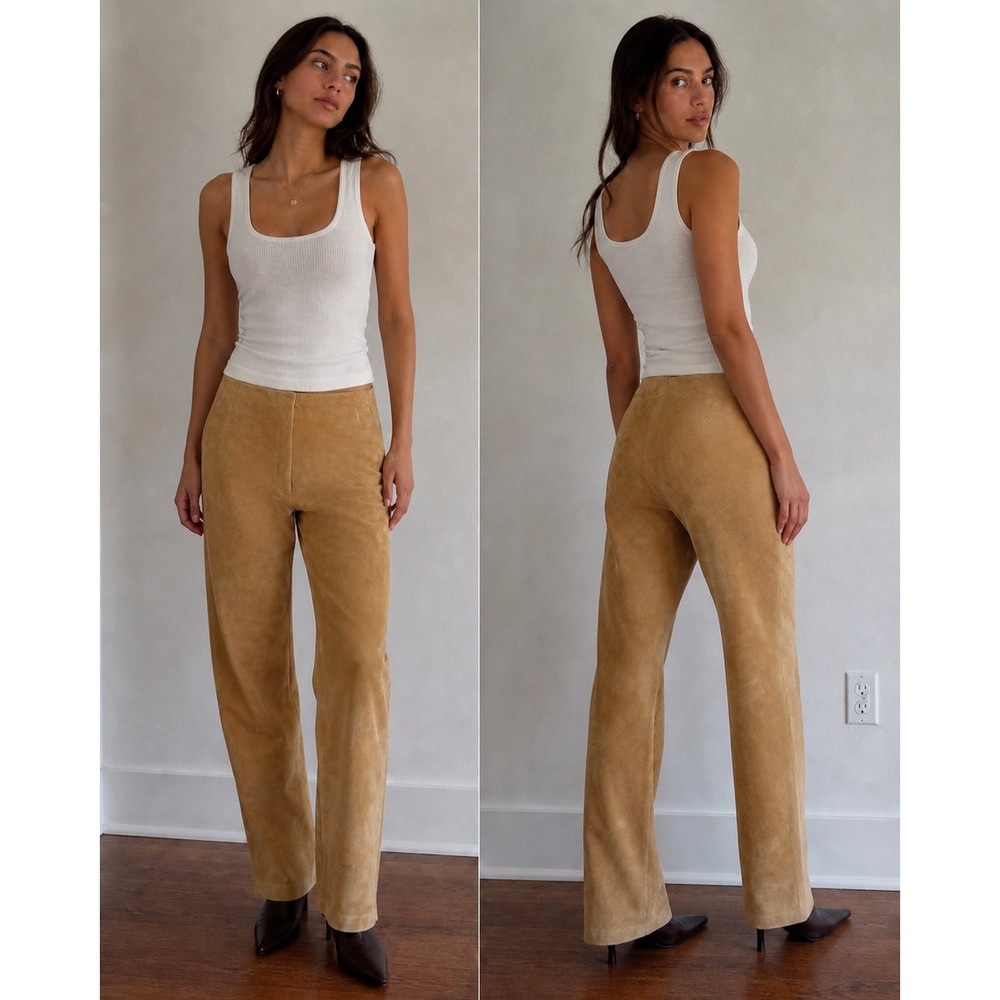 Vintage Y2K Yvonne Marie Tan Suede Leather Pants Straight Leg Womens Size 12